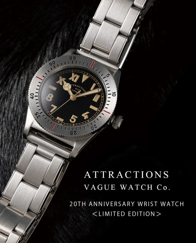 “New Arrival“ ATTRACTIONS × VAGUE WATCH Co. “20TH ANNIVERSARY WRIST WATCH” ＜LIMITED EDITION＞ ATTRACTIONS（アトラクションズ）の20周年を記念し、VAGUE WATCH Co.とのコラボレーションにより製作されたアニバーサリーモデルです。 1937年に防水時計に採用された希少なベゼルの意匠をモチーフに、クラシックな趣と洗練された佇まいを併せ持つデザインに仕上げています。また、ケースバックには、20周年を記念した特別な刻印を施されています。 【 ★ 写真に触れると商品タグが表示されます。そこから詳細ページに簡単にアクセスできます！ 】 ーーーーーーーーーーーーーーーーー □ DIAL x BELT：SS BLACK DIAL x SS EXPANSION BELT □ PRICE：￥100,000（税別）【税込 ￥110,000】 ーーーーーーーーーーーーーーーーー @masuya1997 #ATTRACTIONS #VAGUE_WATCH_Co #WRIST_WATCH #アトラクションズ #腕時計